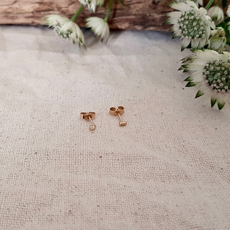 Mismatched 9ct Gold Stud Earrings, Small Gold Studs, Tiny Gold Earrings, Odd Earrings image 3