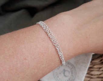 Silver Multi Chain Bracelet, Classic Chain Link Bracelet Fastened With Lobster Claw Fastener, Delicate Sterling Silver Multi Chain Bracelet