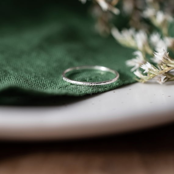 Silver Stacking Ring, Hammered Silver Ring, Slim Band, Textured Silver ring, Dainty Silver Stacking Ring