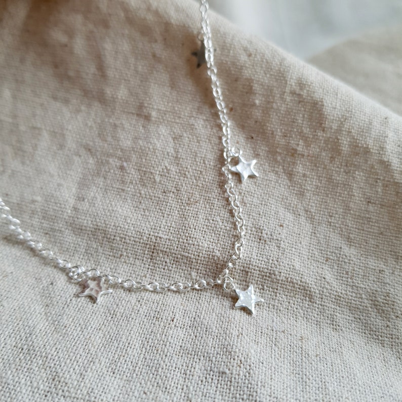 Silver Stars Necklace, Dainty Star Necklace, 5 Star Necklace , Star Charm Necklace, Recycled Silver, Handmade UK image 3