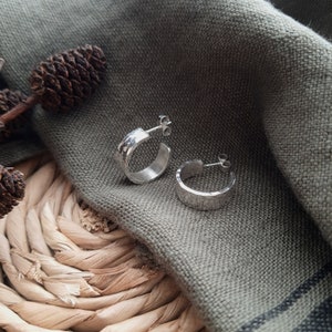 Chunky Silver Hoops, Hammered Silver Hoop Earrings, Open Hoop Earrings, Thick Silver Hoops image 3