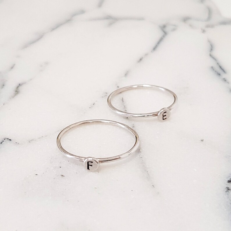 Silver Personalised Ring Initial Stacking Ring Etsy