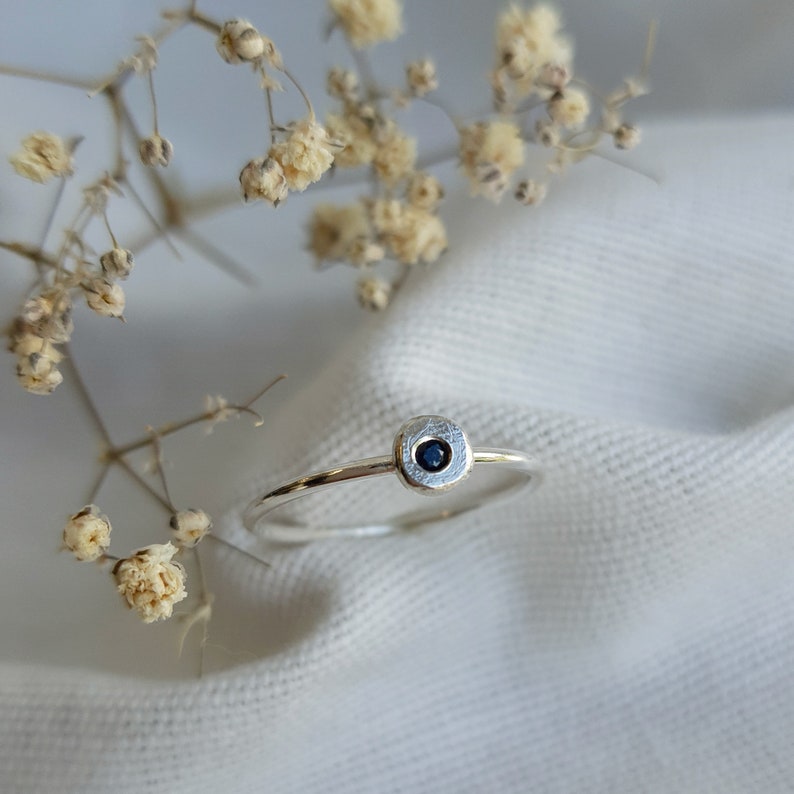 Sapphire Stacking Ring, Gemstone Stacking Ring, Slim Silver Stacking Ring, Eco Friendly Gift image 4
