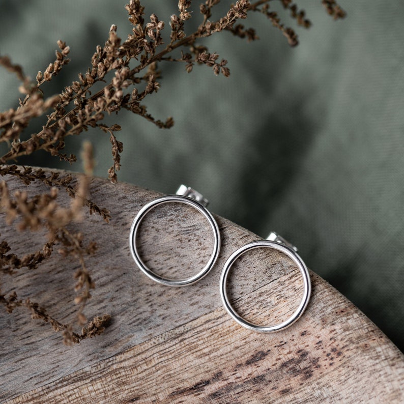 Large Silver Studs, Silver Circle Earrings, Big silver Studs, Recycled Silver Earrings image 1