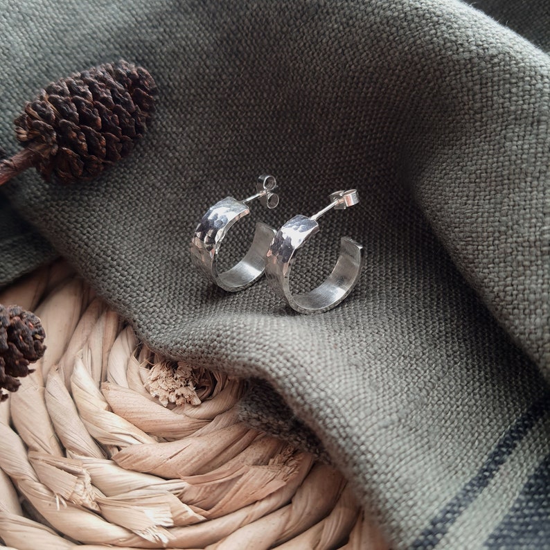 Chunky Silver Hoops, Hammered Silver Hoop Earrings, Open Hoop Earrings, Thick Silver Hoops image 1