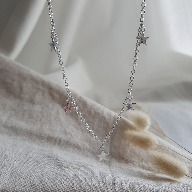 Silver Stars Necklace, Dainty Star Necklace, 5 Star Necklace , Star Charm Necklace, Recycled Silver, Handmade UK image 5