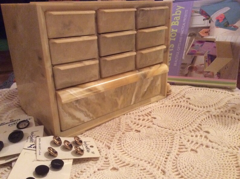 Vintage Plastic Sewing Box Organizer Marbled Tan Cream Color Etsy