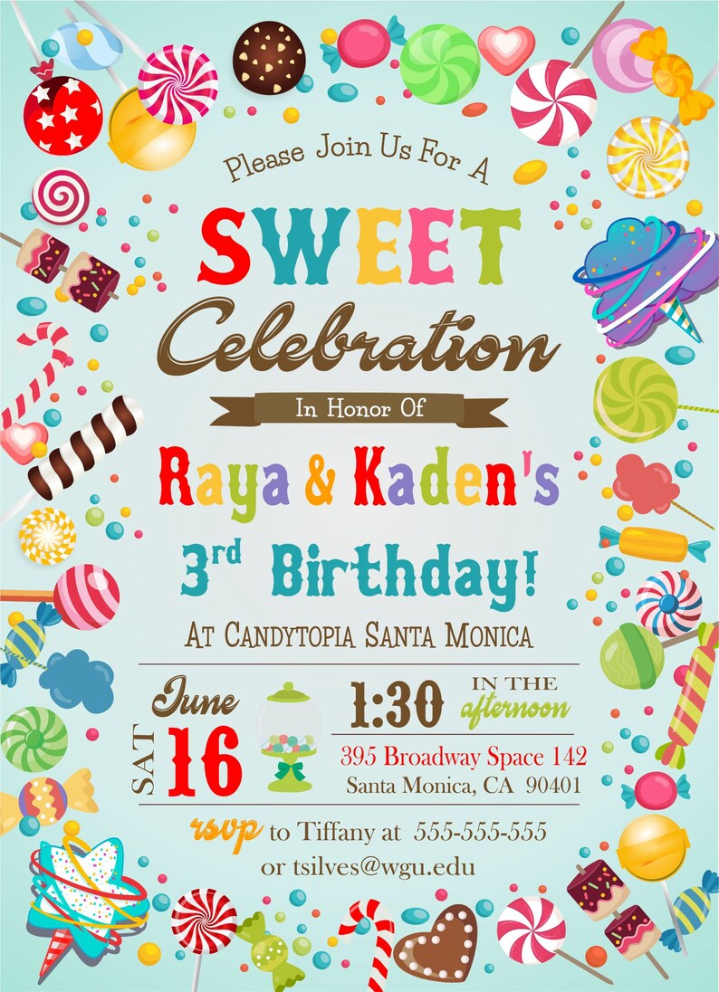 Digital Candy Themed Birthday Invitation - Etsy