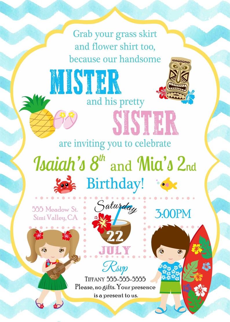 Digital Brother and Sister Luau Birthday Invitation Etsy