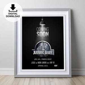 Jurassic Babymitteilung | Digitales Poster oder Einladung | Spaß Film-Themed Reveal | Jurassic Park Thema Poster | Einzel oder Zwillinge