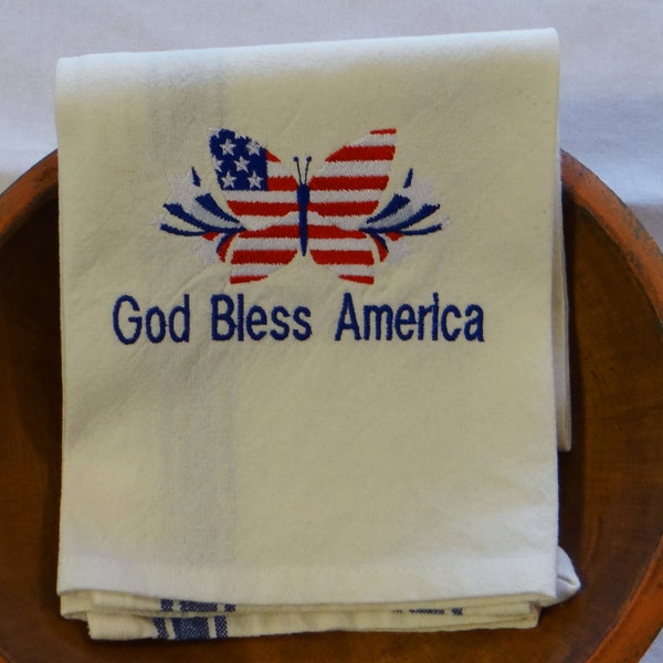 American Patriotic Red White Blue Butterfly Kitchen Dish Towel