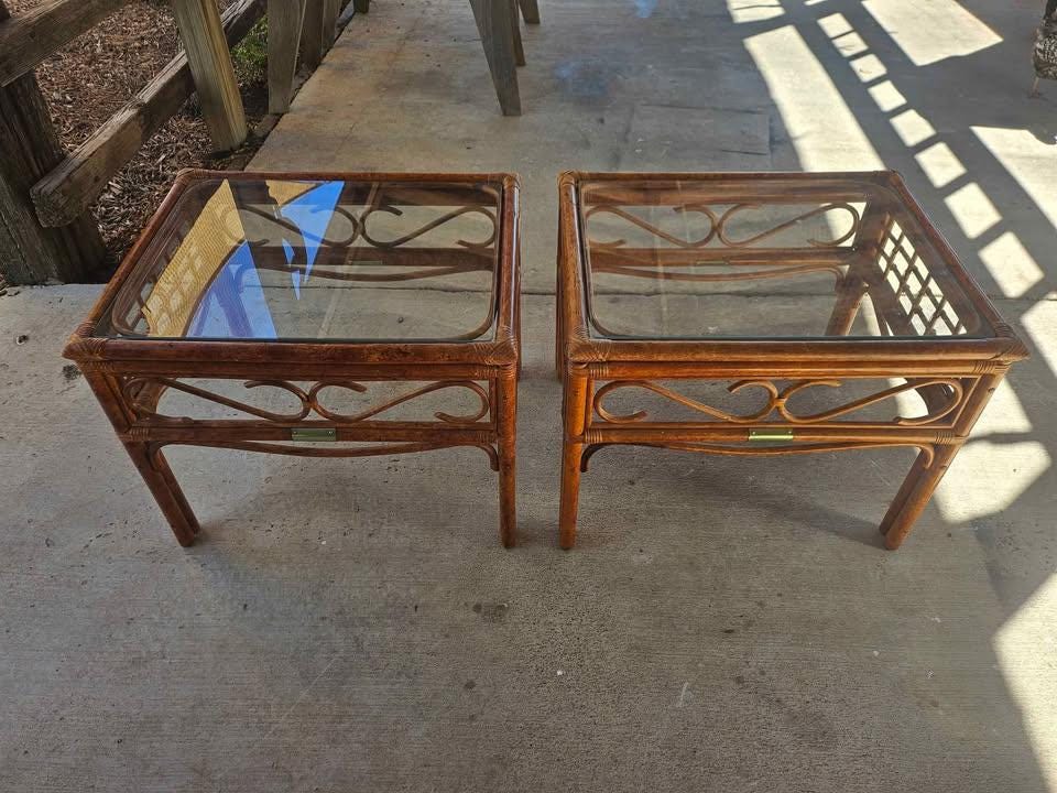 Bamboo glass top side table - Etsy.de
