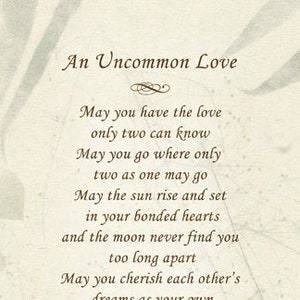 UNCOMMON LOVE - wedding gift basket/favor/champagne poem by Terah Cox