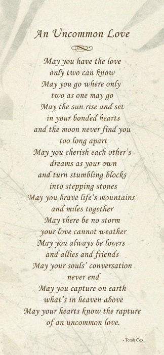UNCOMMON LOVE - wedding gift basket/favor/champagne poem by Terah Cox