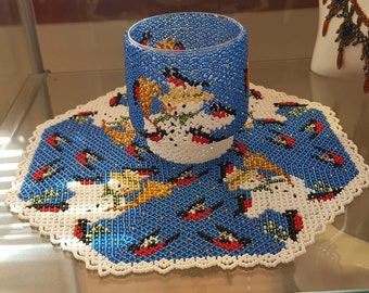 OOAK Frosty the Snowman Christmas Beaded Table Adornment