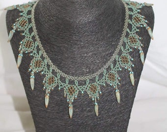 OOAK Lovely Beaded Netted Necklace. Ukrainian style.