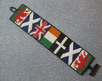 OOAK Fabulous Handcrafted Peyote Celtic Flags Bracelet.