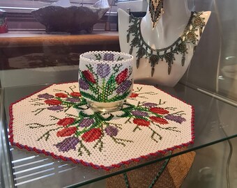 OOAK Tulip Bouquets Danish Greenland Beaded Table Adornment with candleholder