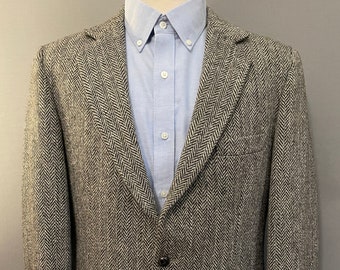 Two Button Front DISTRESSED CONDITION Gray Herringbone Wool Blazer 80s NORDSTROM Sport Coat