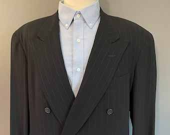 Donna Karan Couture Black/Pinstriped Men&#39;s Double Breasted Blazer c1990 - Size 40
