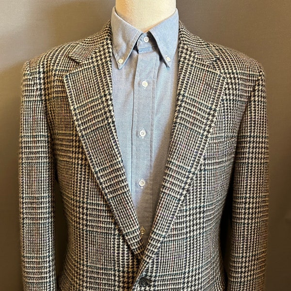 1980s Black/Gray/Multicolor Plaid Men's Wool 2-Button Blazer - SIZE 43