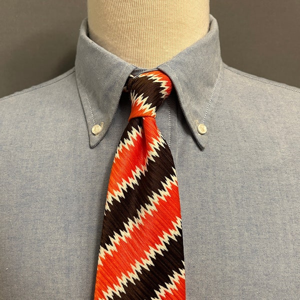 1970s Orange/White/Brown Shaky Striped Men's Silk Tie