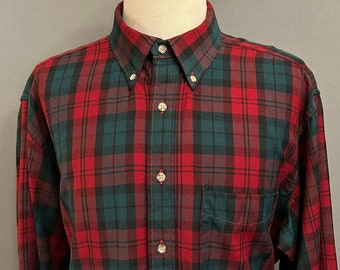 1970s Pendleton Red + Green Tartan Plaid Men's Wool - SIZE XL