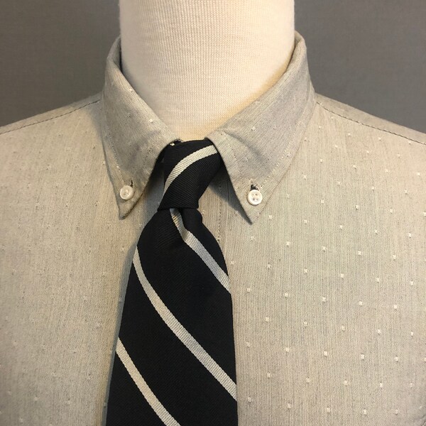 Black + White Diagonal Striped Men's Silk Wide Tie by Polo Ralph Lauren c1990s