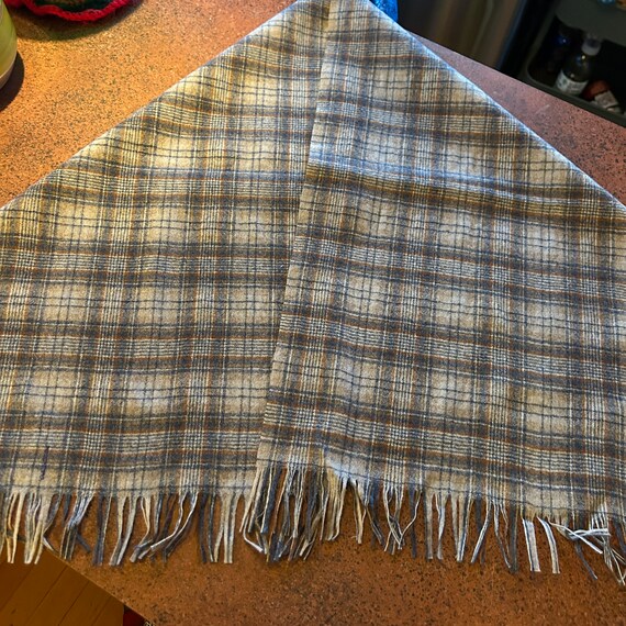 1970s Pendleton Gray/Brown/Blue Plaid Wool Scarf … - image 4