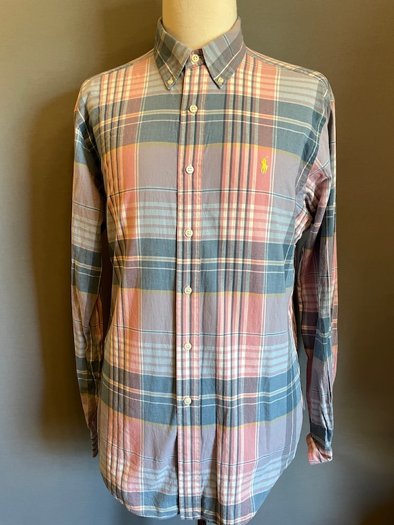 1990s Polo Ralph Lauren Pastel Plaid Men's Long S… - image 2