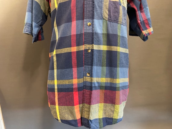 1990s Nautica Plaid Men's Madras Cotton Summer Sh… - image 2