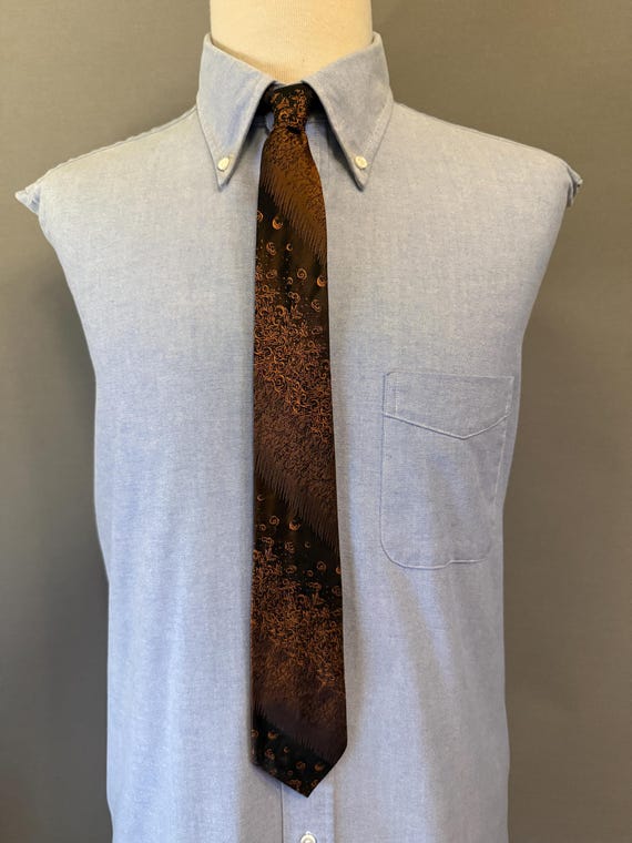 1960s Black + Copper Multi Pattern Striped Rayon/… - image 2