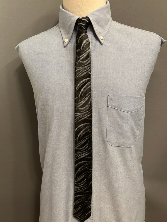 1980s Black + Metallic Thin Waves Pattern Men's S… - image 2