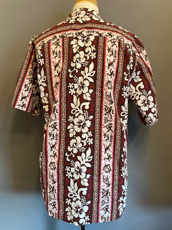 1980s Red + White Floral/Tribal Pattern Men's Haw… - image 4