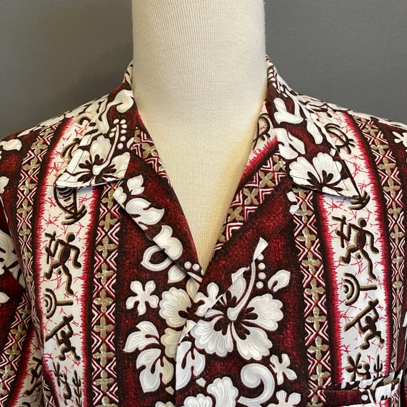 1980s Red + White Floral/Tribal Pattern Men's Haw… - image 3