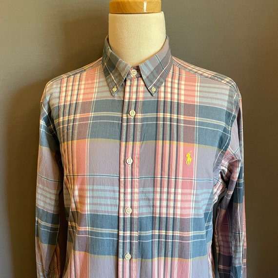 1990s Polo Ralph Lauren Pastel Plaid Men's Long S… - image 1