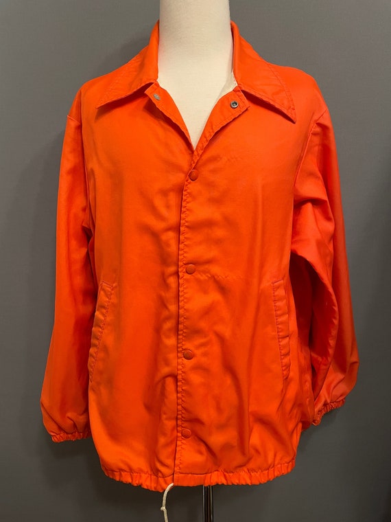 c1970s Bright Orange Nylon Snap Front Windbreaker… - image 1