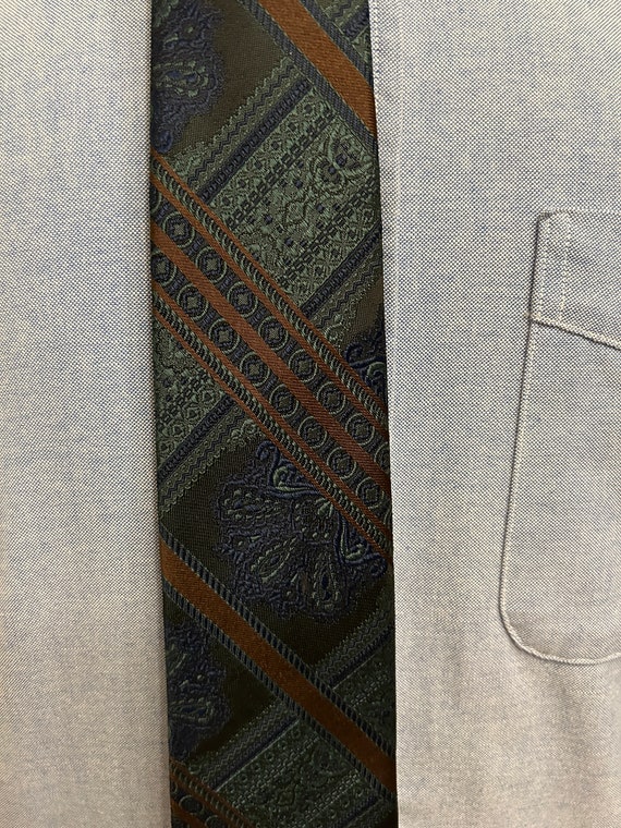 c1970s Green/Blue/Gold Brocade Pattern Men's Silk… - image 3