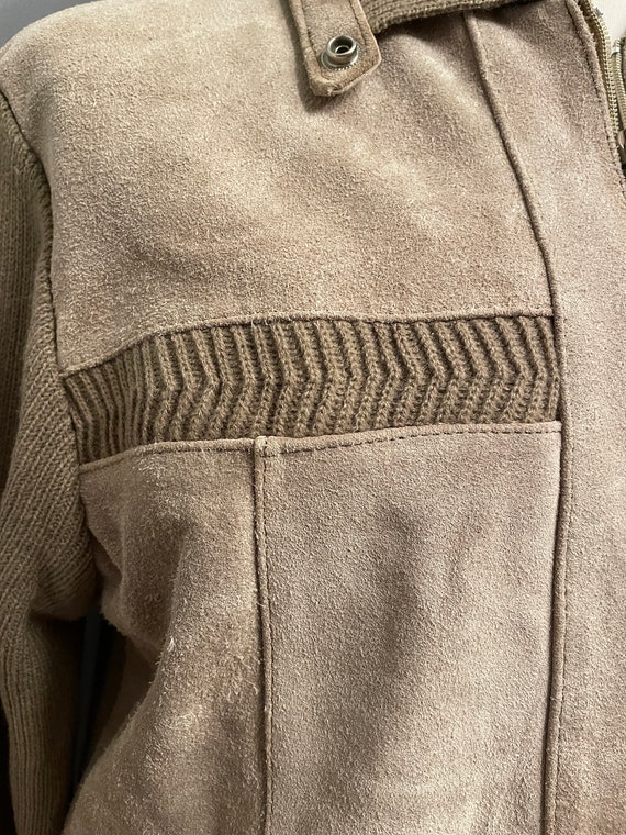 1970s Light Cocoa Brown Knit + Suede Men's Zip-Fr… - image 7