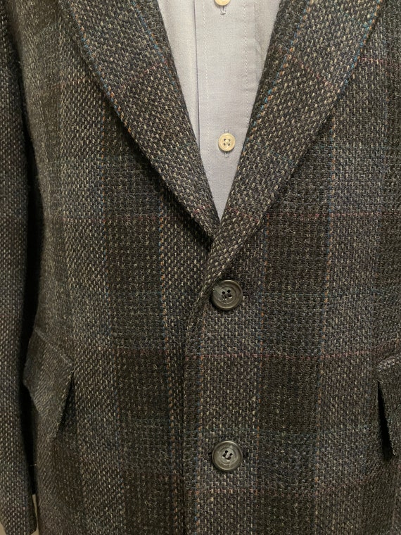 1970s Navy/Blue/Gray Plaid Men's 2-Button Tweed B… - image 6