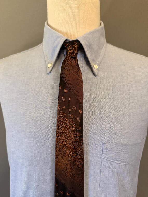 1960s Black + Copper Multi Pattern Striped Rayon/… - image 1