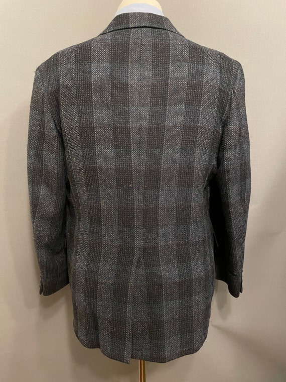 1970s Navy/Blue/Gray Plaid Men's 2-Button Tweed B… - image 5