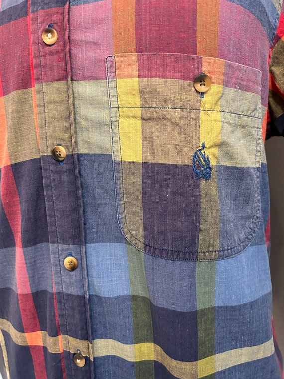 1990s Nautica Plaid Men's Madras Cotton Summer Sh… - image 5