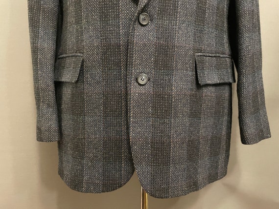 1970s Navy/Blue/Gray Plaid Men's 2-Button Tweed B… - image 8