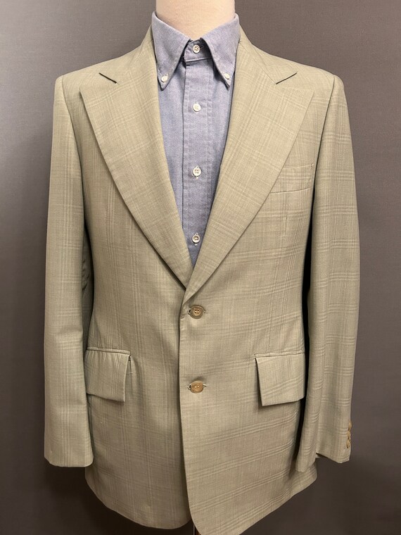 1970s Pale Green + White Plaid Men's Wool Blend 2 