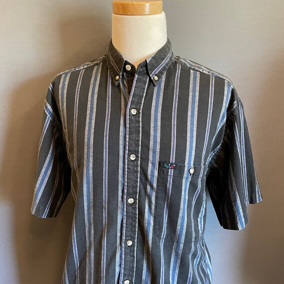 1980s Black/Gray/Blue Striped Men's Cotton Blend … - image 1