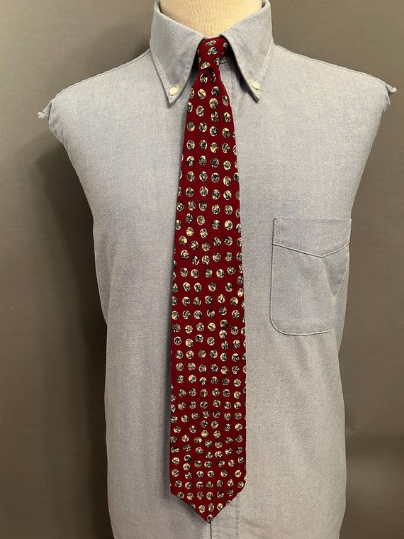 1990s Burgundy + Dots Pattern Men's Wide Italian … - image 2