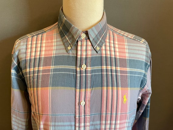 1990s Polo Ralph Lauren Pastel Plaid Men's Long S… - image 3