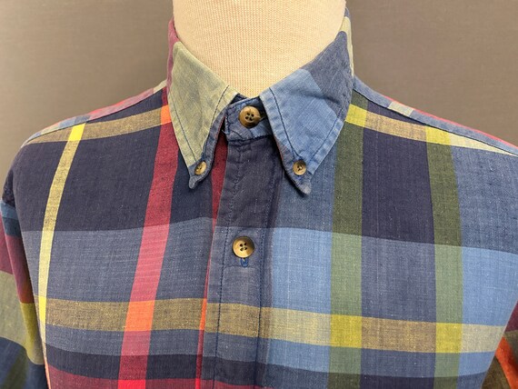 1990s Nautica Plaid Men's Madras Cotton Summer Sh… - image 3