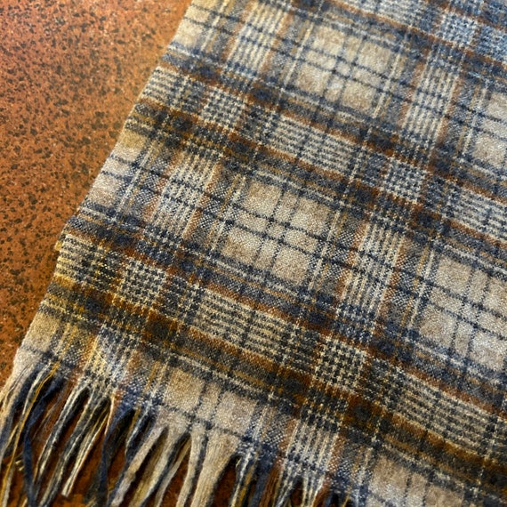 1970s Pendleton Gray/Brown/Blue Plaid Wool Scarf … - image 5